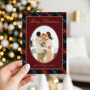 Elegant Classic Plaid Family Photo Christmas Holiday Card
