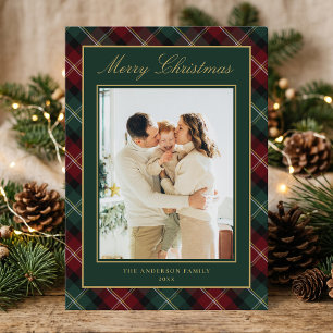 Elegant Classic Plaid Family Photo Christmas Holiday Card