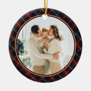 Elegant Classic Plaid Photo Christmas Ceramic Tree Decoration