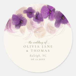 Elegant Classic Purple Orchid Gold Floral Wedding Round Sticker