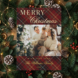 Elegant Classic Red Plaid 1 Photo Christmas