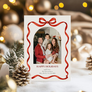 Elegant Classic Red Ribbon Holiday Photo Card