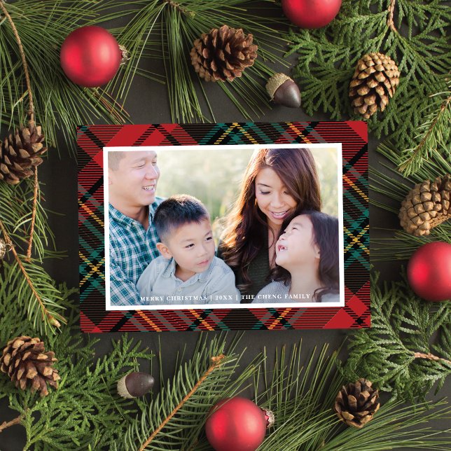 Elegant Classic Red Tartan Christmas Frame Photo Holiday Card (Creator Uploaded)