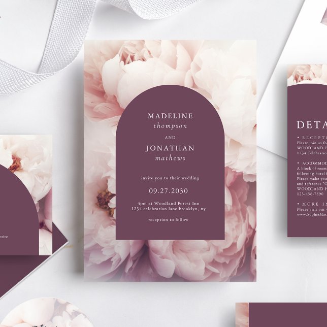 Elegant Classic Regal Purple Peonies Arch Wedding Invitation (Creator Uploaded)