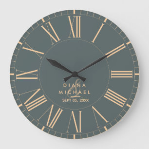 Elegant Classic Roman Numerals Typography Wedding Large Clock