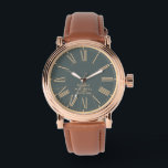 Elegant Classic Roman Numerals Typography Wedding Watch<br><div class="desc">Keep it classy with this stylish wrist watch with chic vintage vibes. Featuring roman numerals against a classic background of deep slate green,  the dial displays the couple's names and 'the date' in elegant typography,  and makes for a timelessly tasteful gift for your loved ones.</div>