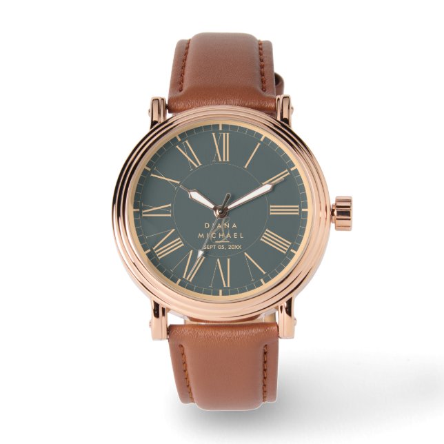 Elegant Classic Roman Numerals Typography Wedding Watch (Front)
