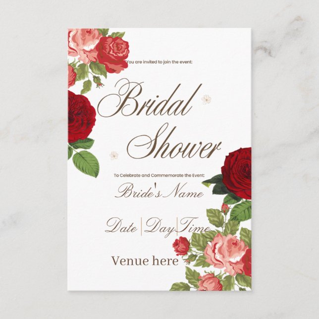 Elegant Classic Rose Bridal Shower Invitation (Front)