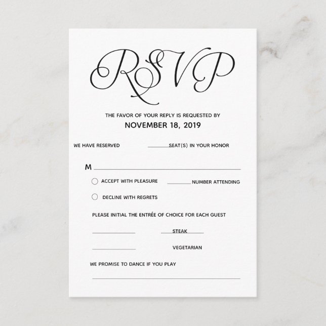 Elegant Classic RSVP (Response) Enclosure Card (Front)