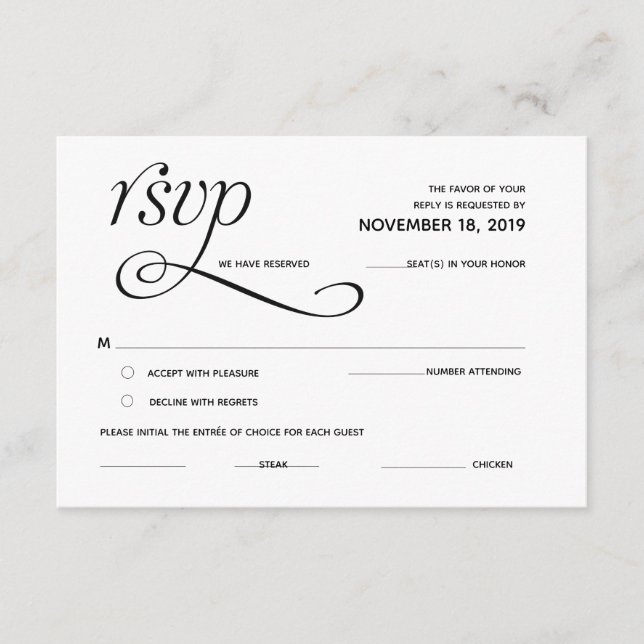 Elegant Classic RSVP (Response) Enclosure Card (Front)