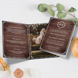 Elegant Classic Rustic Barn Wood Monogram Wedding Invitation