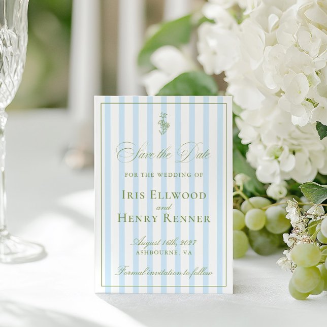 Elegant Classic Sage & Blue Save The Date Card (Elegant Classic Sage & Blue Save The Date Card)