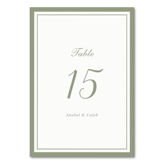 Elegant Classic Sage Green Frame Wedding Table Number (Front)