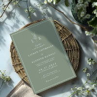 Elegant Classic Sage Green Leaf Monogram Wedding