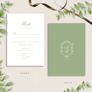 Elegant Classic Sage Green Monogram Crest Wedding RSVP Card