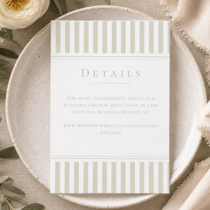 Elegant Classic Sage Green Stripe Wedding Details Enclosure Card