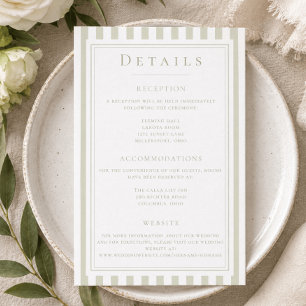 Elegant Classic Sage Green Stripe Wedding Enclosure Card