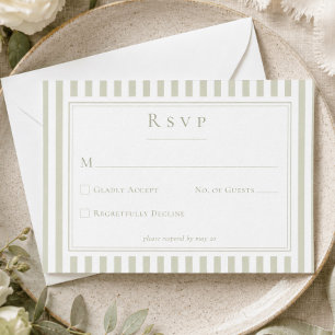 Elegant Classic Sage Green Stripe Wedding RSVP Card