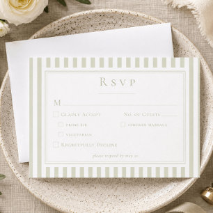 Elegant Classic Sage Green Stripe Wedding RSVP Card