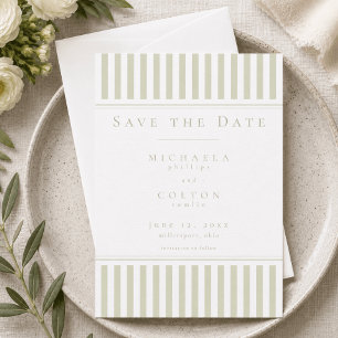 Elegant Classic Sage Green Stripe Wedding Save The Date