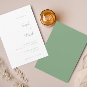 Elegant Classic Sage Green & White Wedding  Invitation