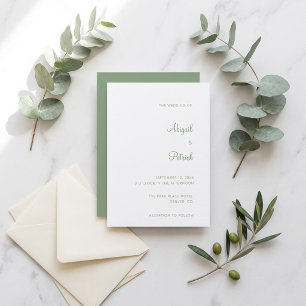 Elegant Classic Sage Green & White Wedding Invitation