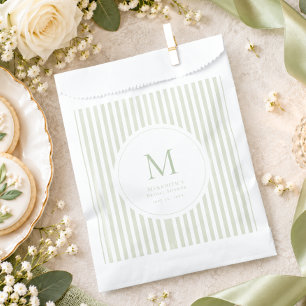 Elegant Classic Sage Stripe Monogram Bridal Shower Favour Bags