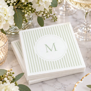 Elegant Classic Sage Stripe Monogram Bridal Shower Napkin