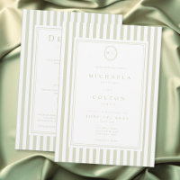 Elegant Classic Sage Stripe Monogram Two Sided