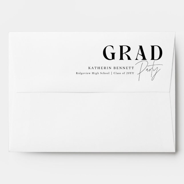 Elegant Classic Script Black and White Graduation Envelope (Back (Top Flap))