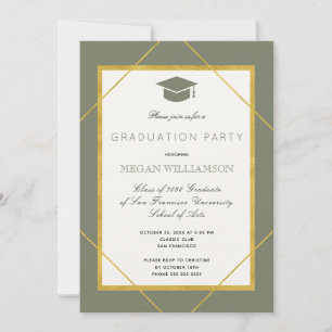 Elegant classic script gold sage graduation party invitation