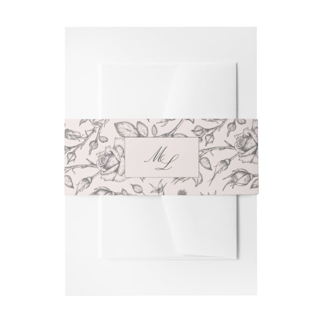 Elegant Classic Script Monogram Floral Wedding Invitation Belly Band (Front Example)