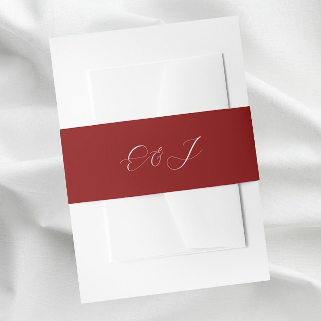 Elegant classic script monogram red wedding invitation belly band (Creator Uploaded)