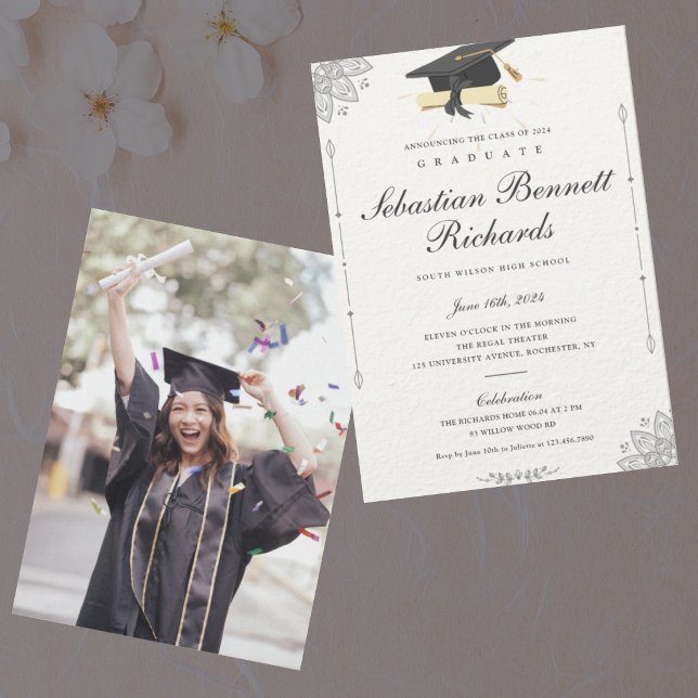 Elegant Classic Script Photo Graduation  Invitation (Creator Uploaded)