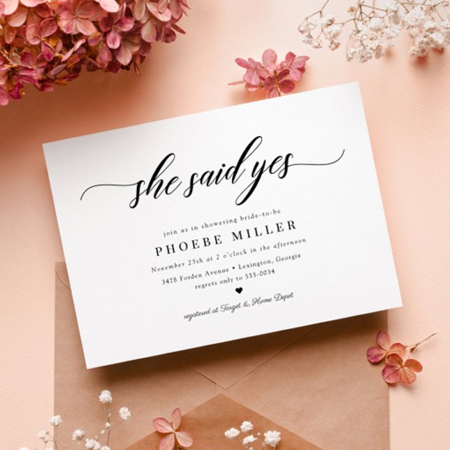 Elegant Classic Script She Said Yes Bridal Shower Invitation (Creator Uploaded)