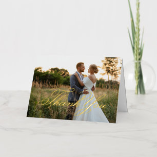 Elegant Classic Script Thank You Wedding Photo Foil Greeting Card