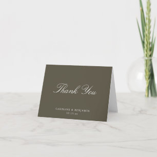 Elegant Classic Script Wedding Olive Brown Folded Thank You Card