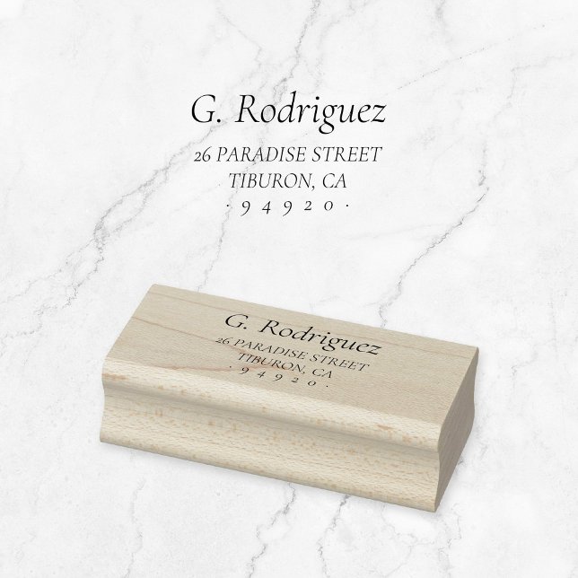 Elegant Classic Serif Font . Return Address 05 . Rubber Stamp (Simple, classic, elegant typography wooden return address stamp, serif font.)