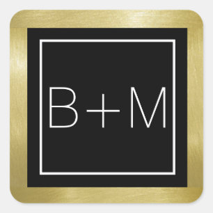 elegant classic square monogram, weddings sticker