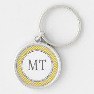 Elegant, classic sunny yellow chevron zigzag key ring