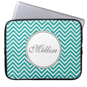 Elegant, classic teal and white chevron zigzag laptop sleeve