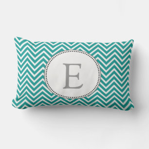 Elegant, classic teal and white chevron zigzag lumbar cushion