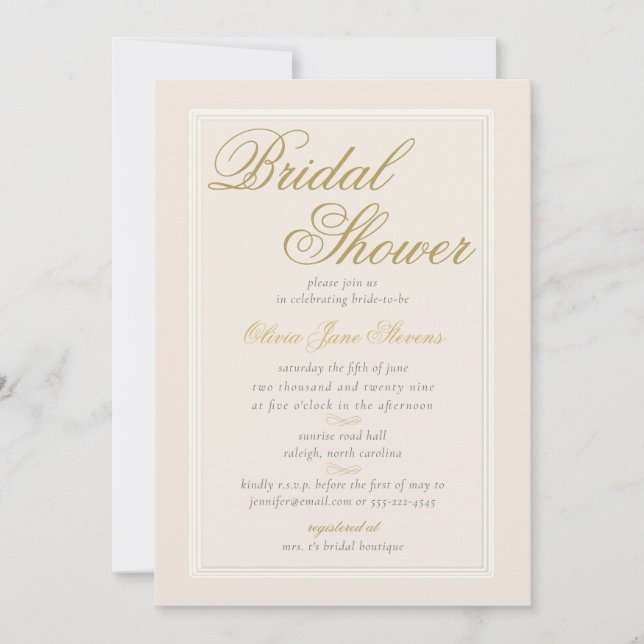 Elegant Classic Triple Frame Cream Bridal Shower Invitation (Front)