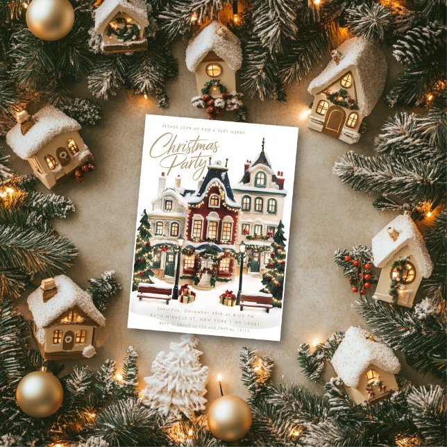 Elegant Classic Village Houses Christmas Party Invitation (Creator Uploaded)