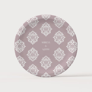 Elegant Classic Vintage Damask Pale Pink Wedding Paper Plate