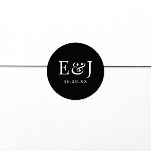 Elegant Classic Vintage Typography Black Wedding Round Sticker