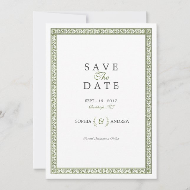 Elegant classic vintage wedding save the date (Front)