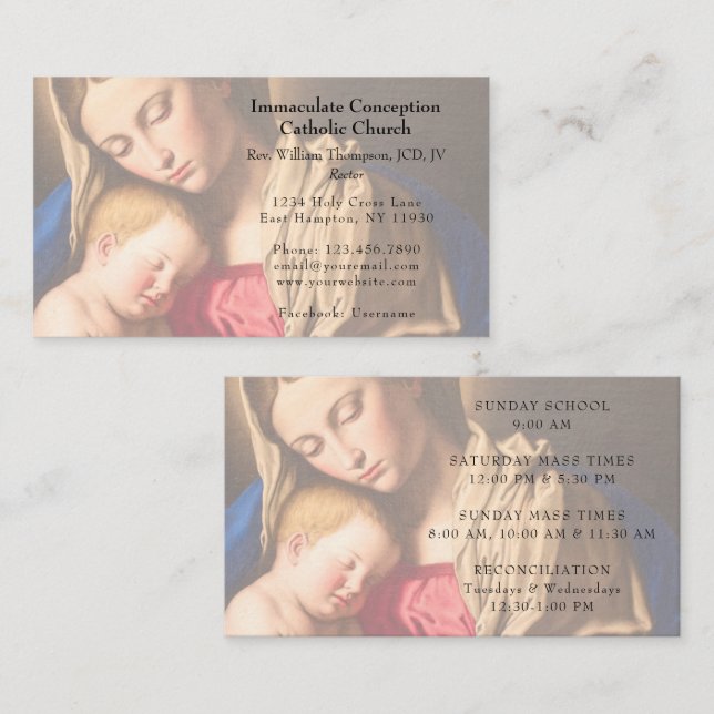 Elegant Classic Virgin Mary & Child Gold Church Business Card (Front/Back)