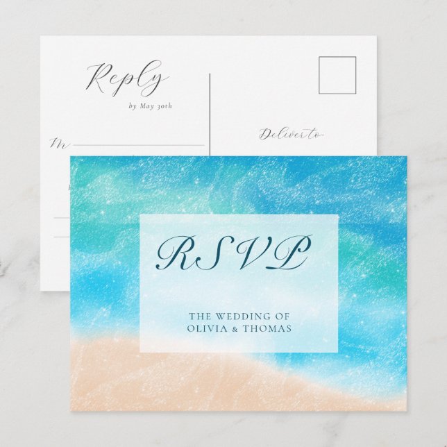 Elegant Classic Watercolor Beach Wedding Meal RSVP Invitation Postcard (Front/Back)