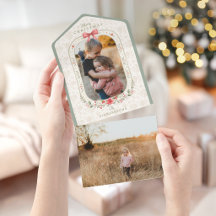Elegant Classic Watercolor Floral Christmas Photo